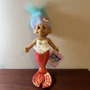 Vintage Russ Mermaid Troll Doll 11" Iridescent Tail Blue Purple Hair 1990s